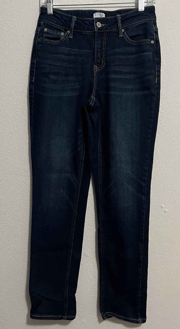 Time and Tru Women’s Straight Leg Dark Wash Blue Denim Mid Rise Stretch Jeans 4